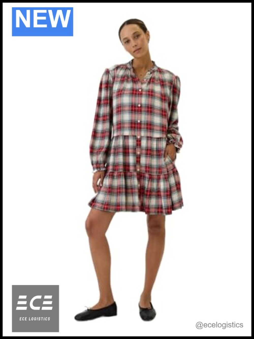 Long Sleeve Flannel Button Down Dress Casual Knee Length A-Line